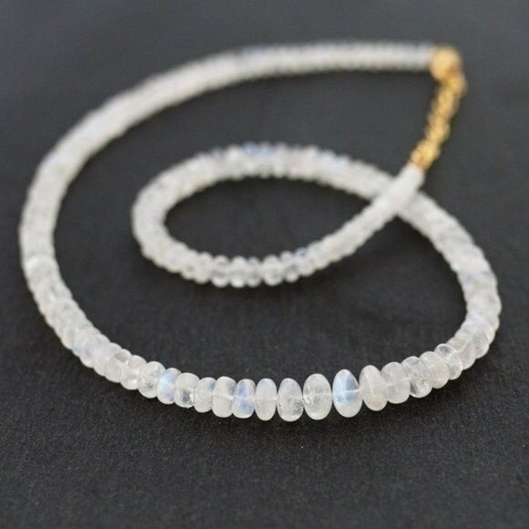 Necklace STUNNING Moonstone Necklace AAA Genuine Blue Fire Moonstone Beaded - Picture 10 of 12